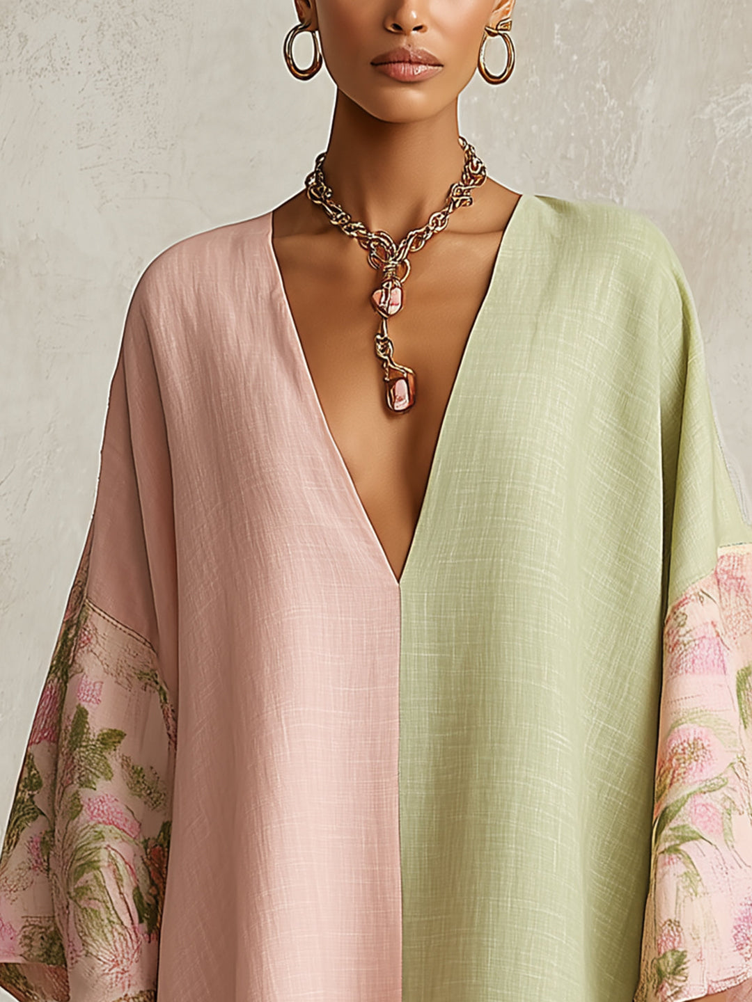Robe Midi à Bordure Fleurie