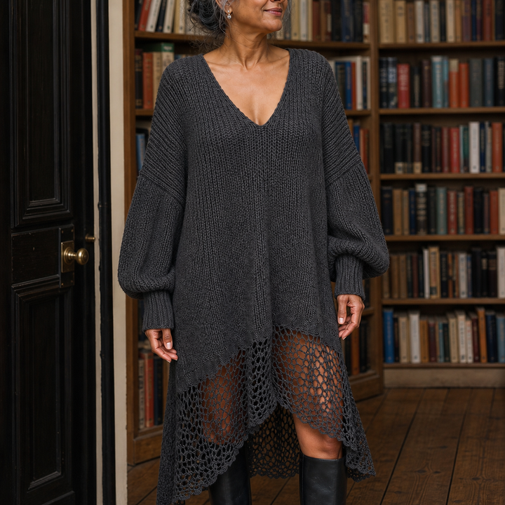 Robe Midi Manches Longues Gris Anthracite