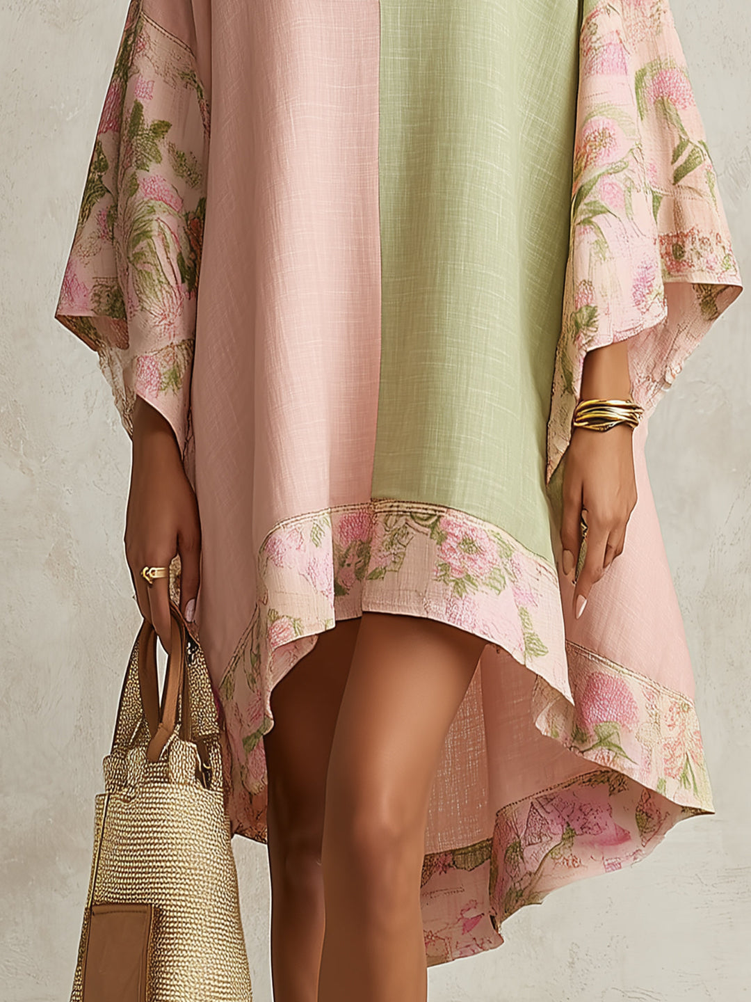 Robe Midi à Bordure Fleurie