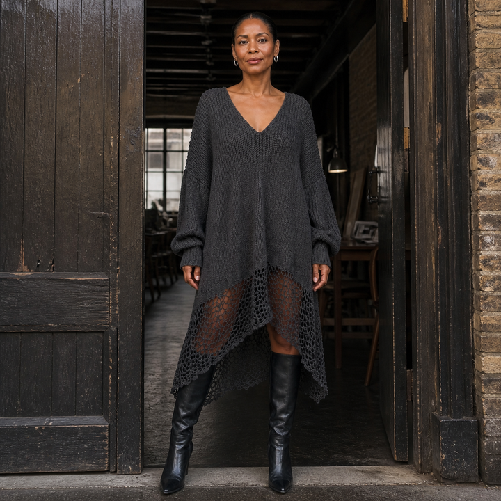 Robe Midi Manches Longues Gris Anthracite