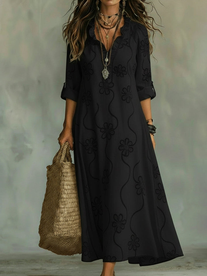 Robe midi à col fleuri