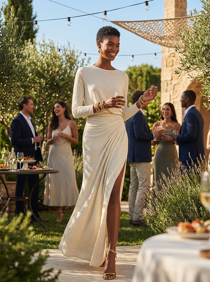 Robe Longue Beige Fendue