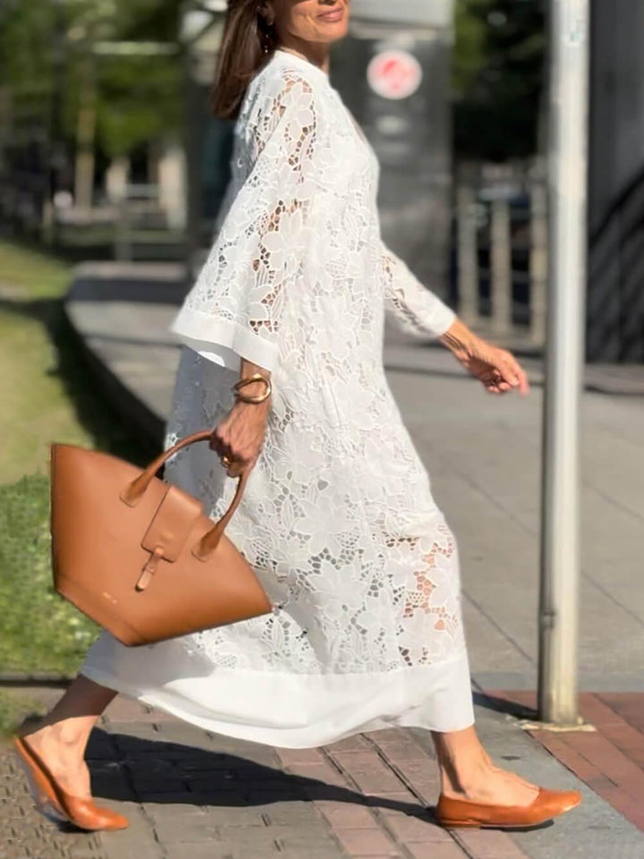Robe Midi en Dentelle Fleurie
