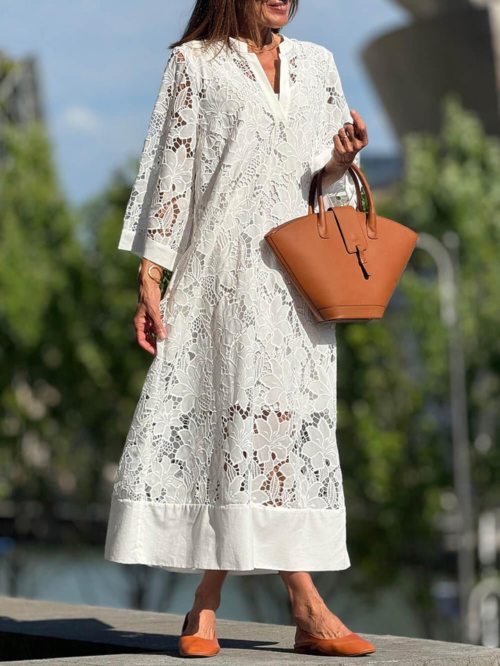 Robe Midi en Dentelle Fleurie