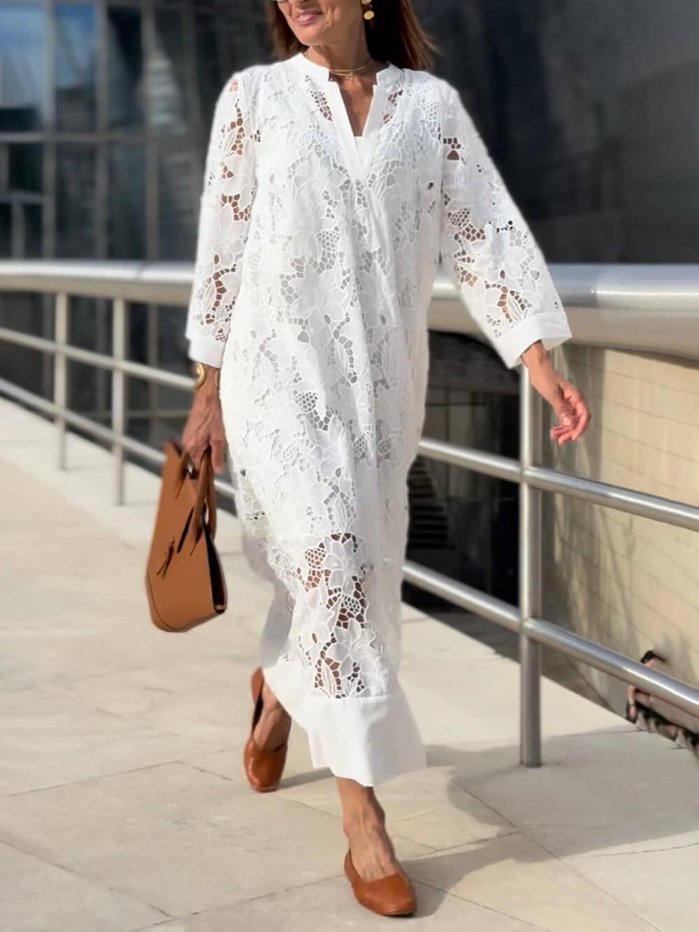 Robe Midi en Dentelle Fleurie