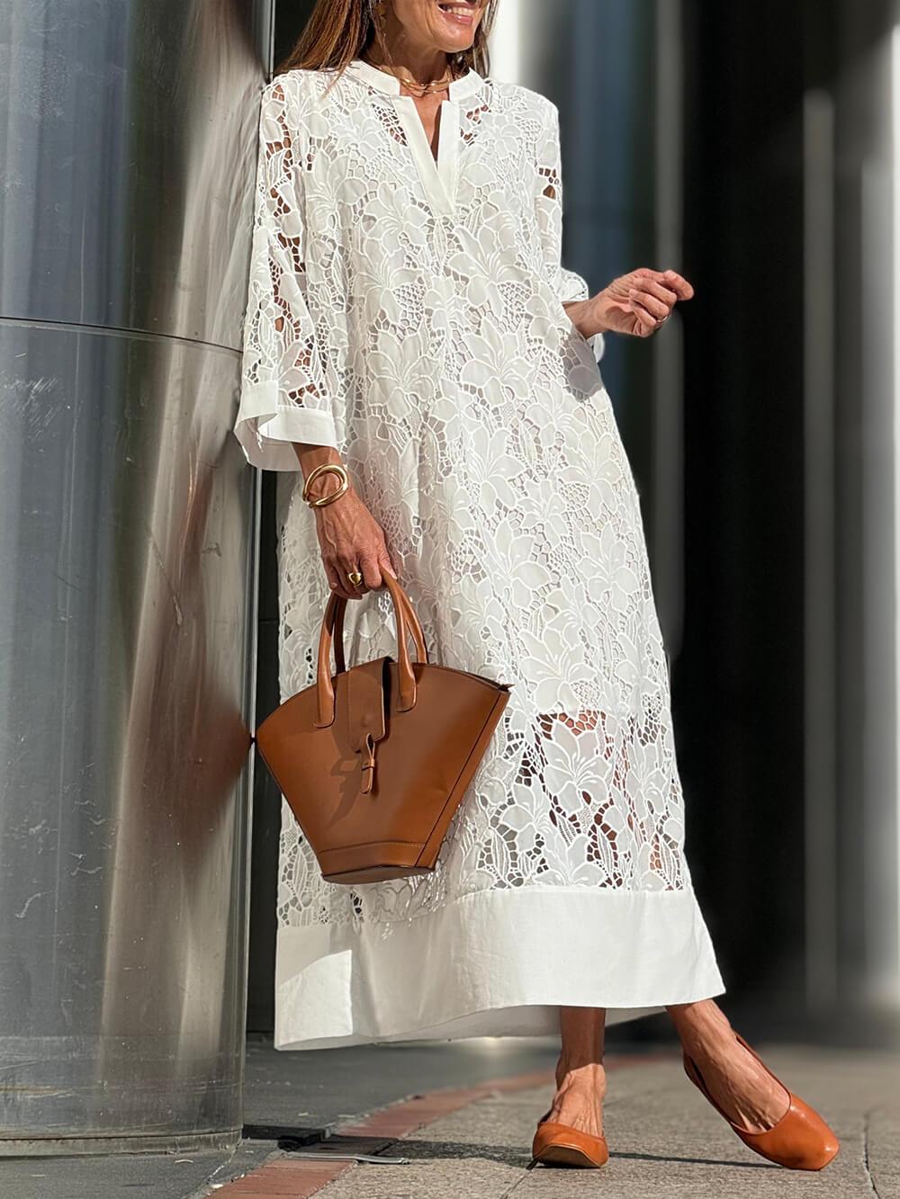Robe Midi en Dentelle Fleurie