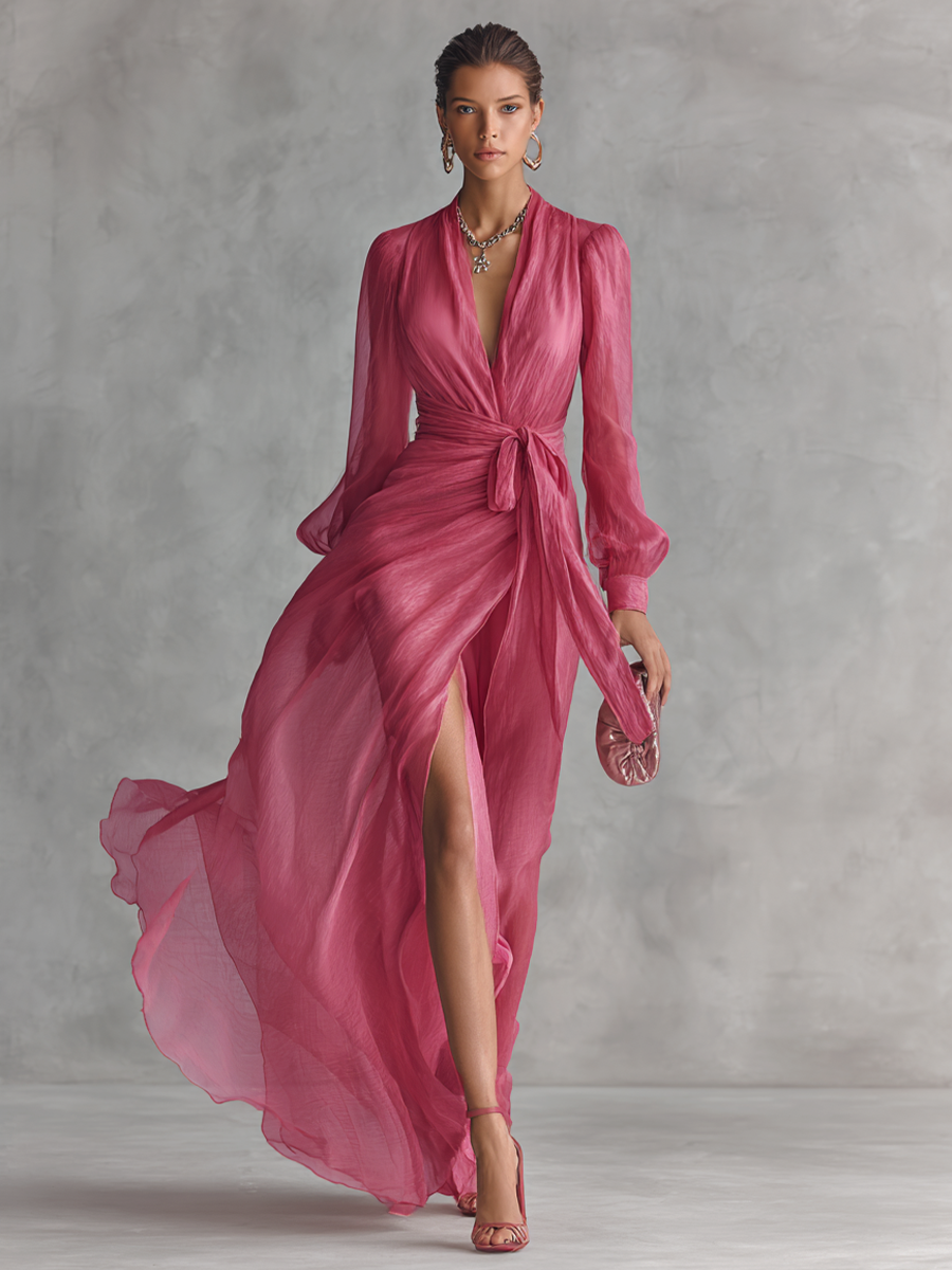 Robe Longue Perlée Col en V