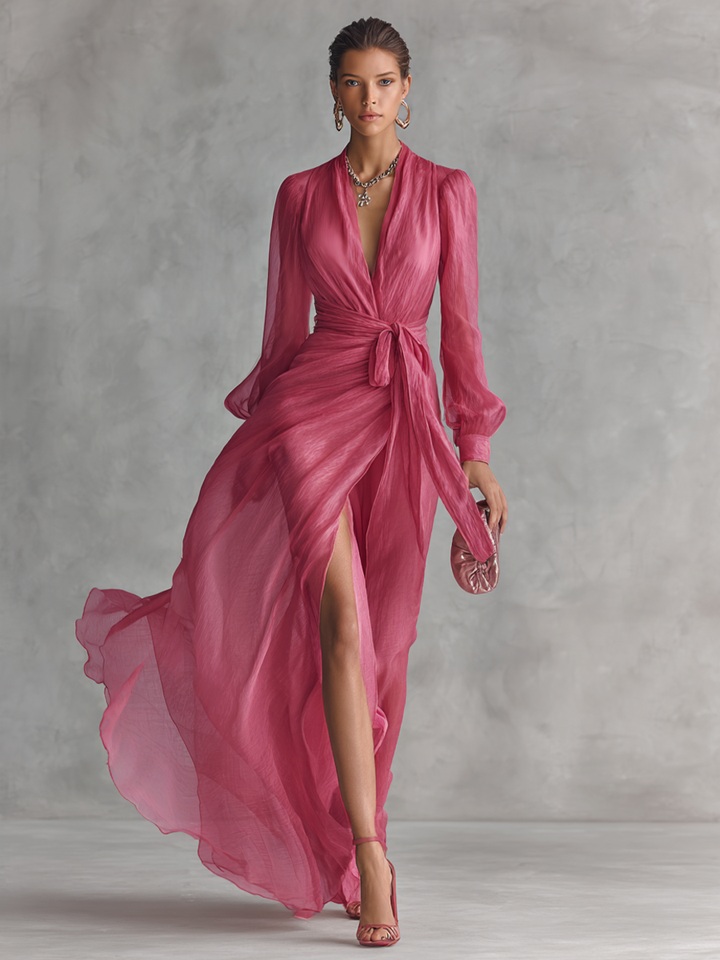 Robe Longue Perlée Col en V