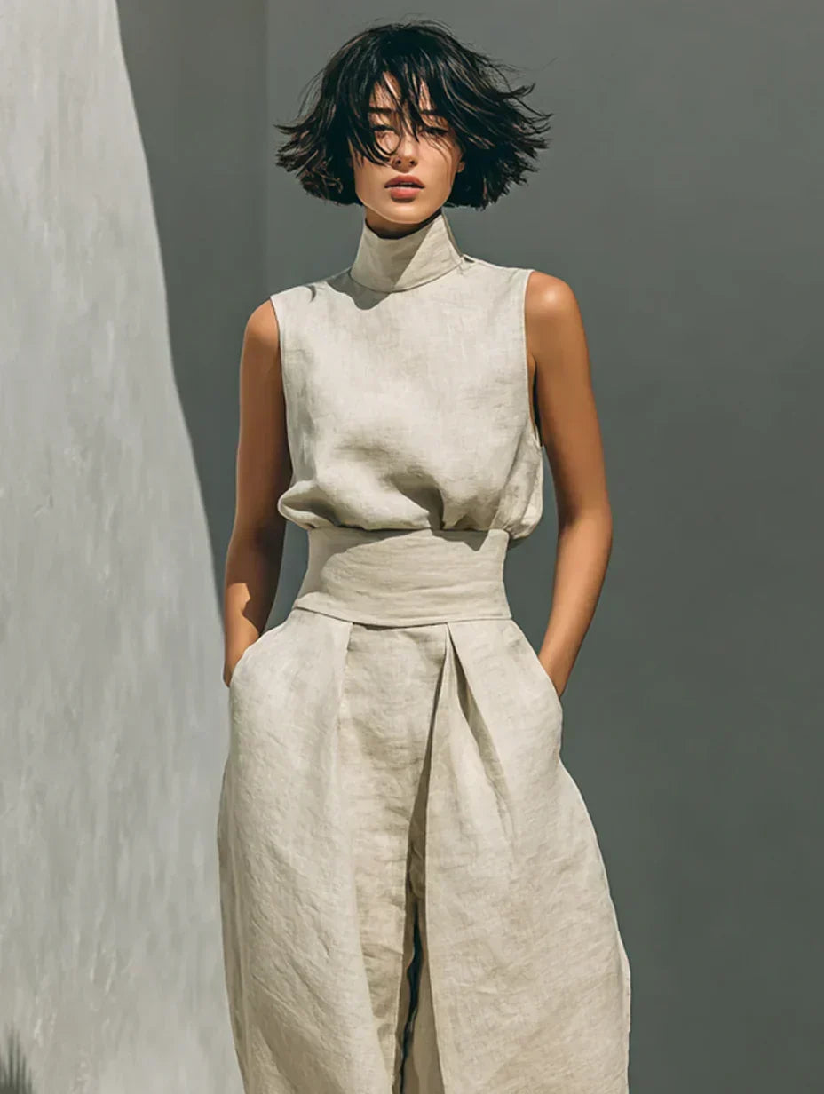 Ensemble Chemisier Sans Manches et Pantalon Large