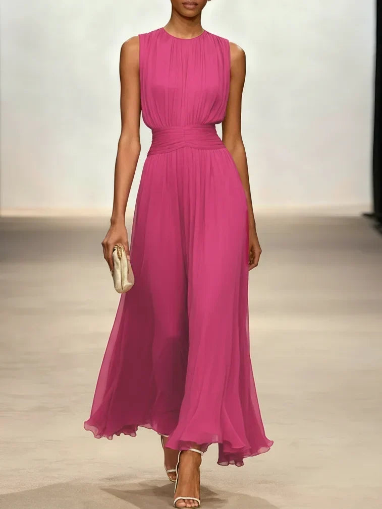 Robe Longue Froncée Sans Manches