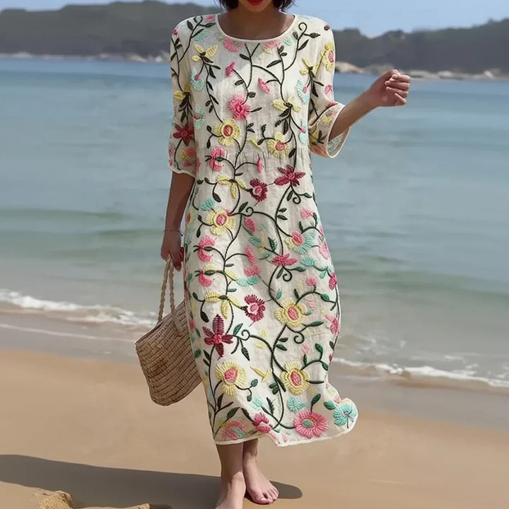 Robe Midi Fleurie Effet Ventre Plat