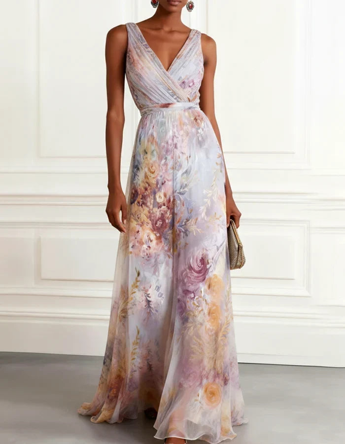 Robe Longue en Mousseline Fleurie