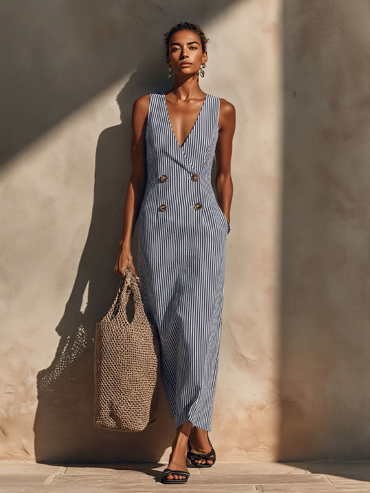 Robe Longue Rayée Bleu et Blanc