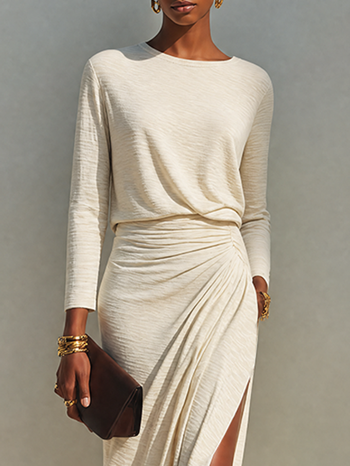 Robe Longue Beige Fendue