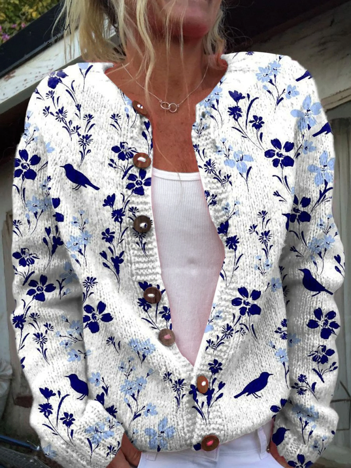 Cardigan Vynora fleurs et oiseaux