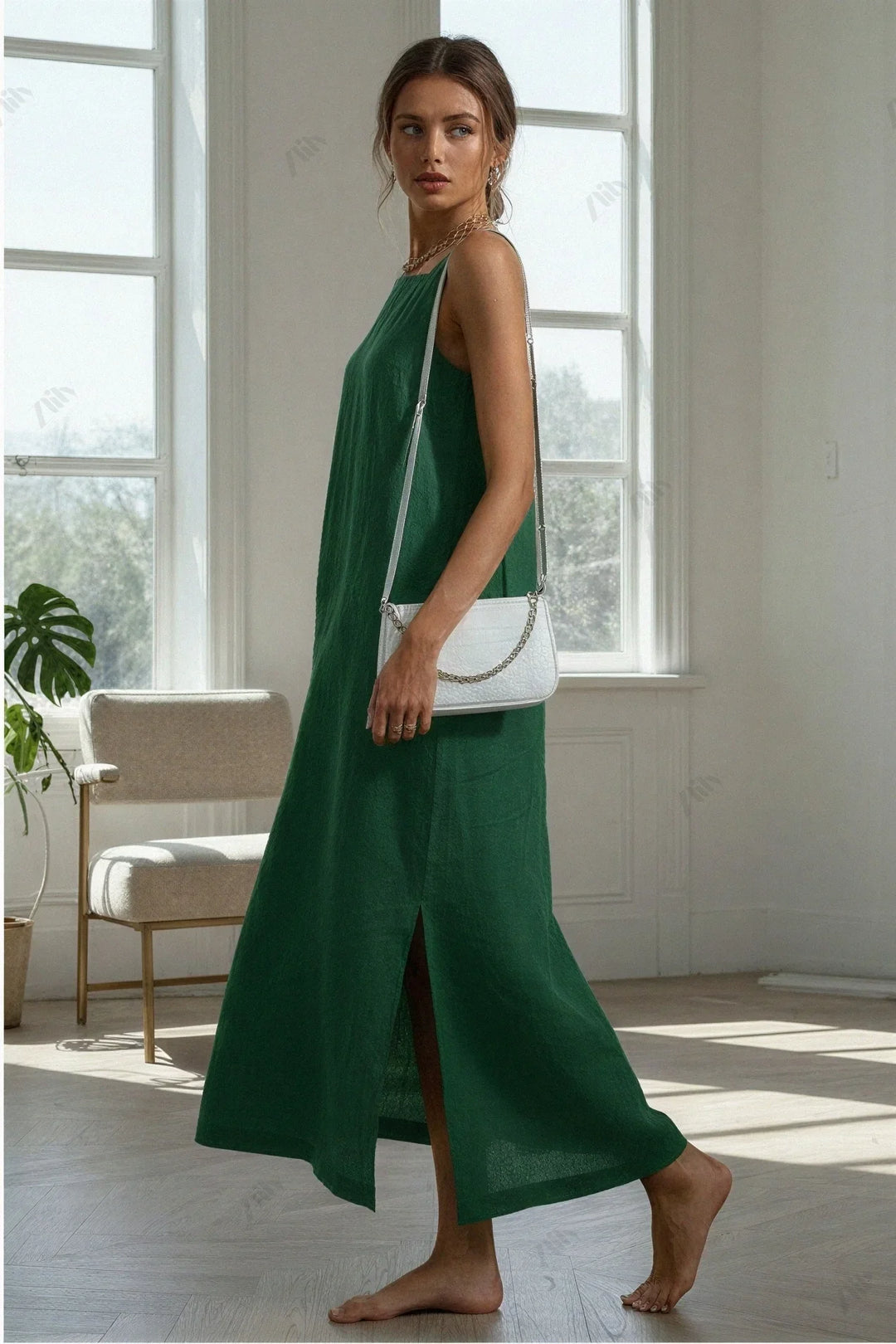 Robe Midi en Coton et Lin