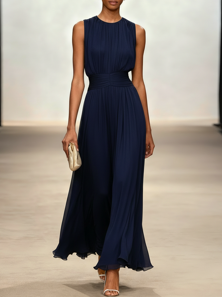 Robe Longue Froncée Sans Manches