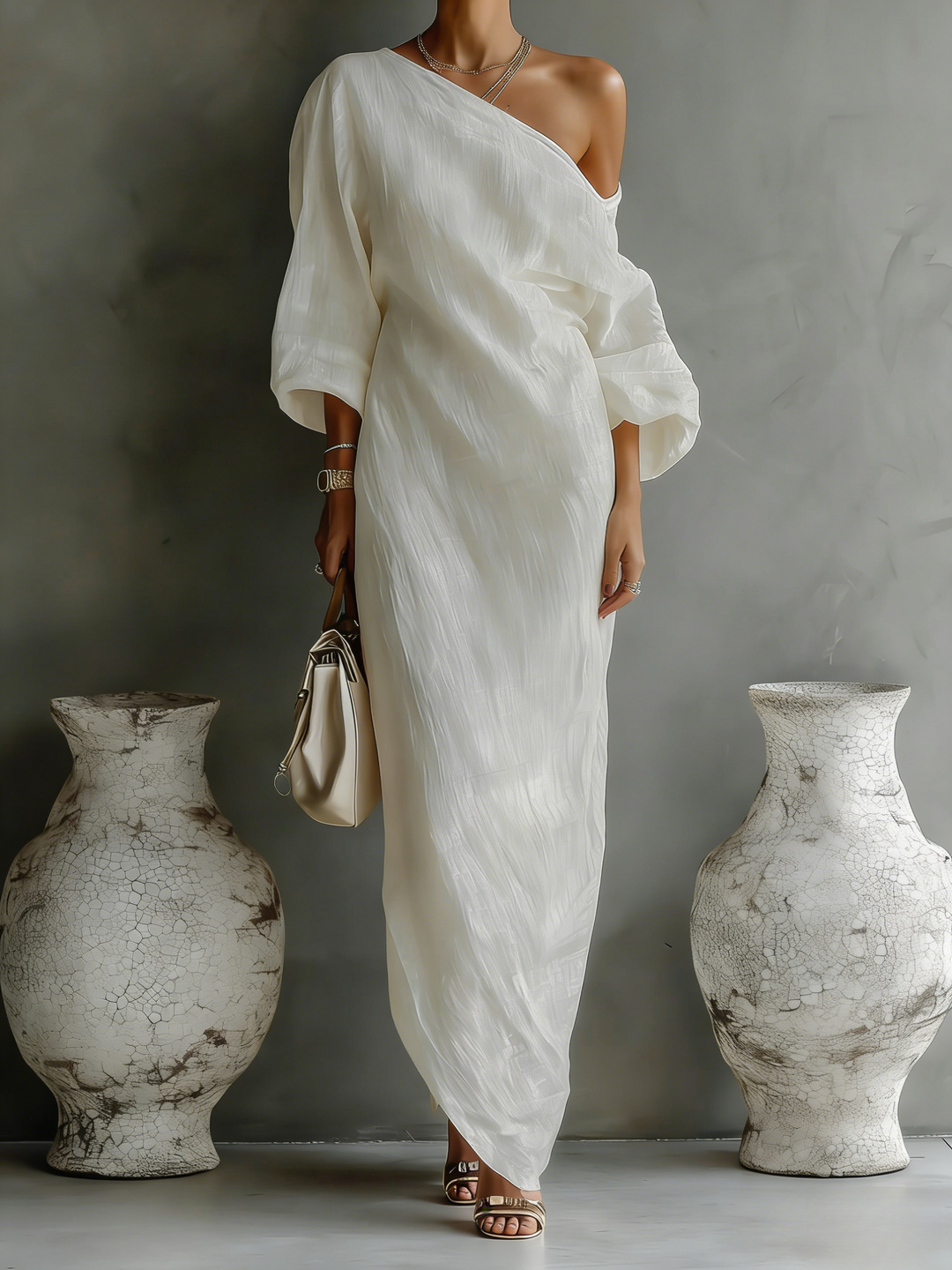 Robe Longue Blanche Une Épaule