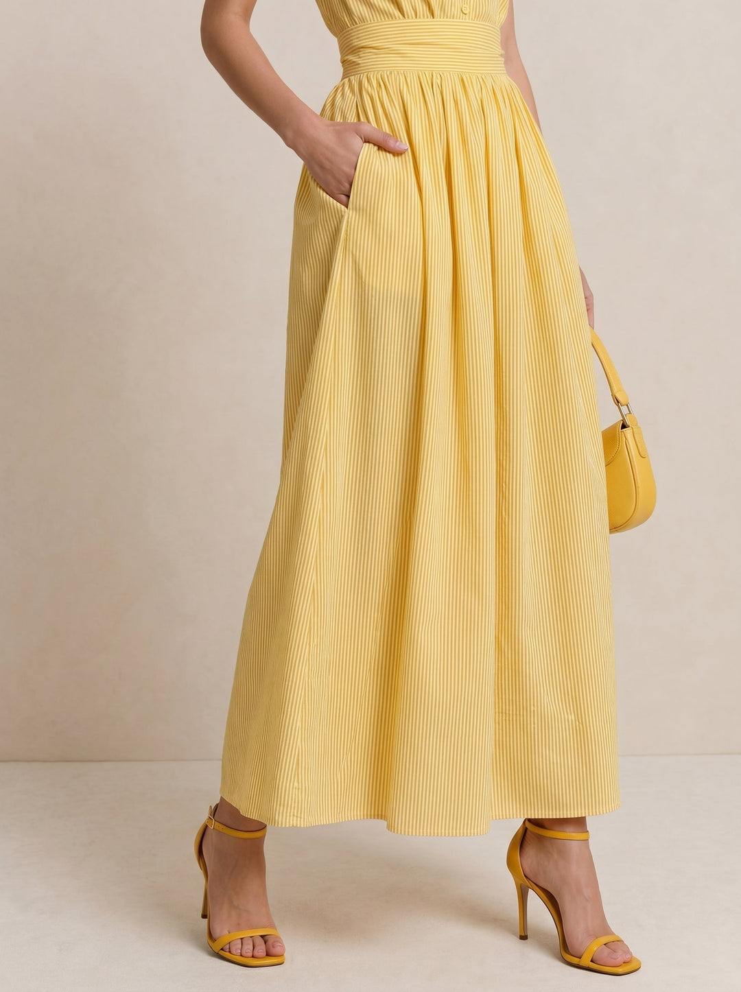 Robe midi rayée à poches