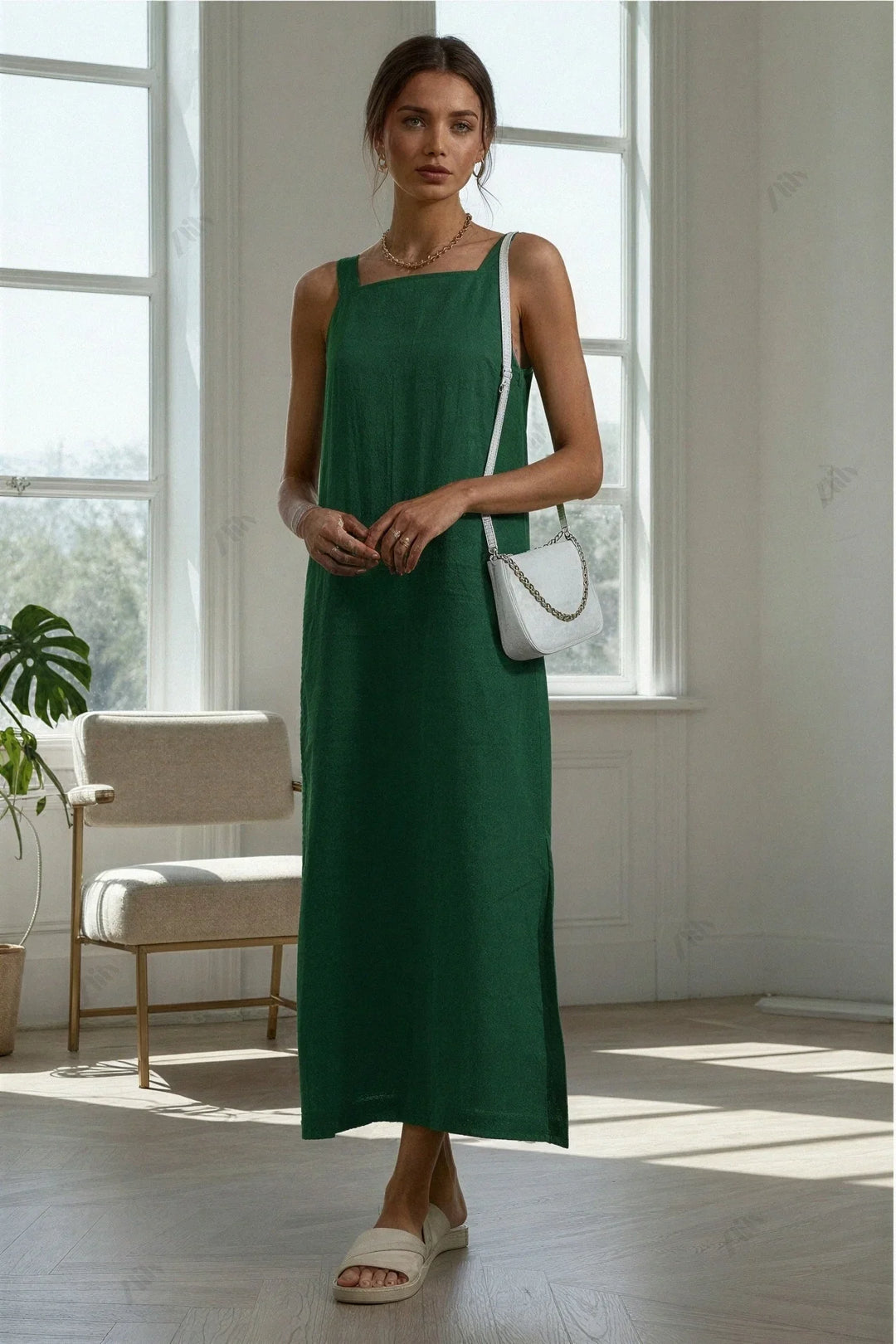 Robe Midi en Coton et Lin