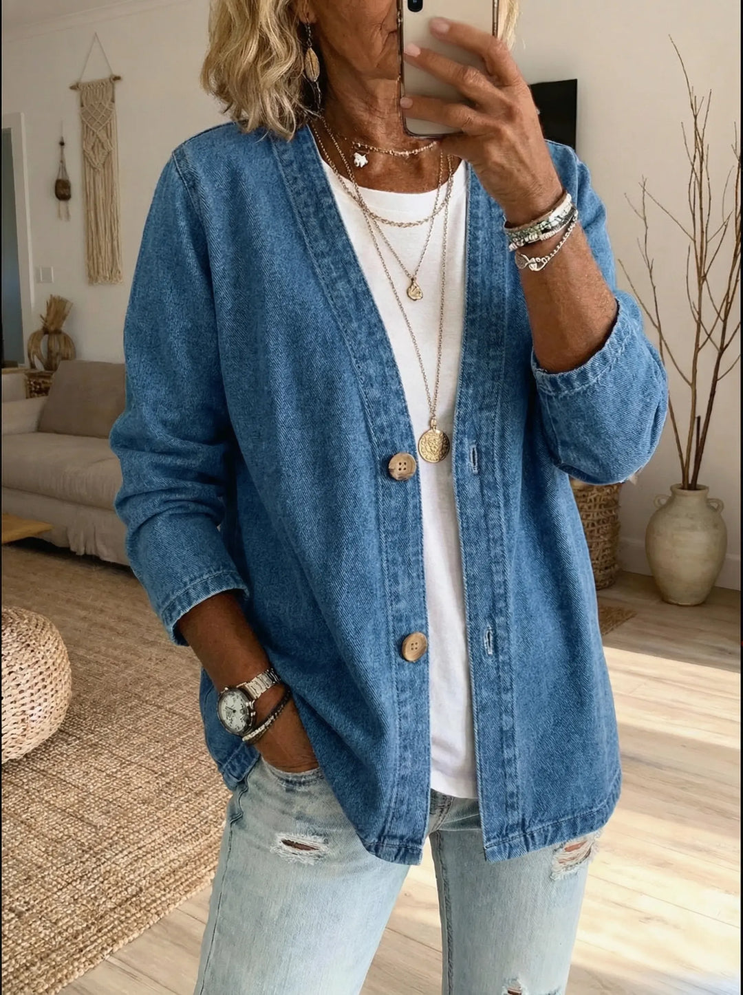 Cardigan en jean boutonné classique