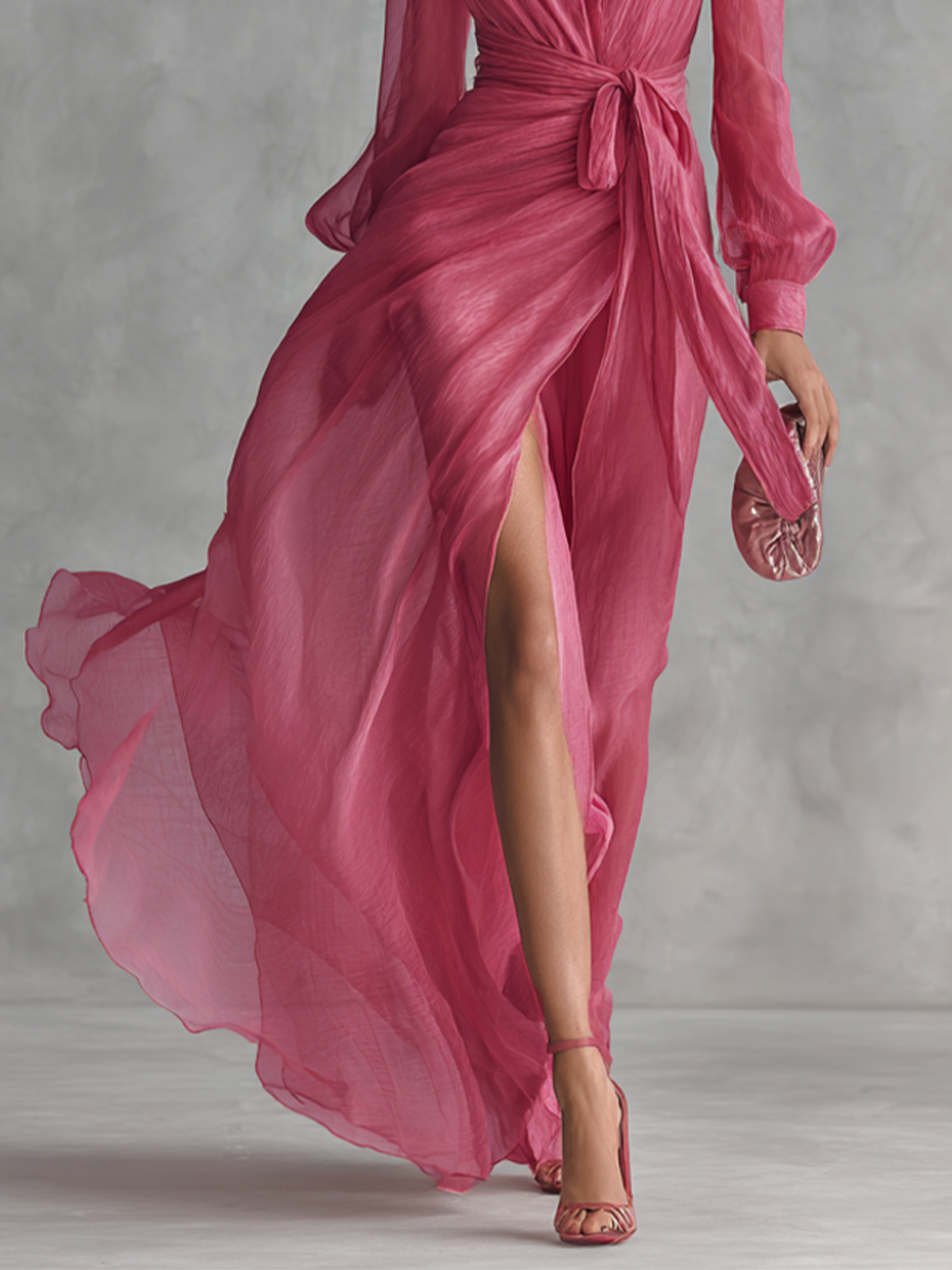 Robe Longue Perlée Col en V