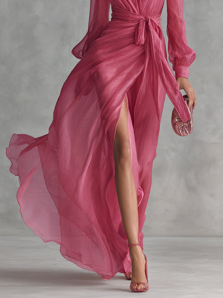 Robe Longue Perlée Col en V