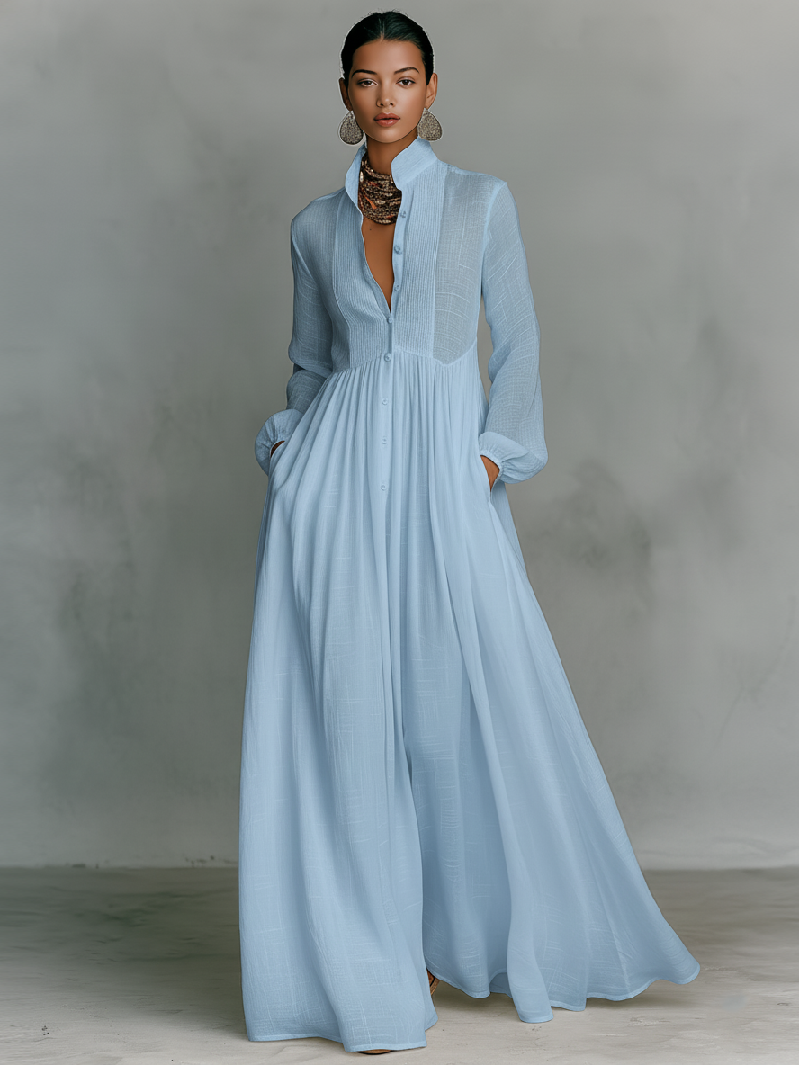 Robe Longue à Col Montant