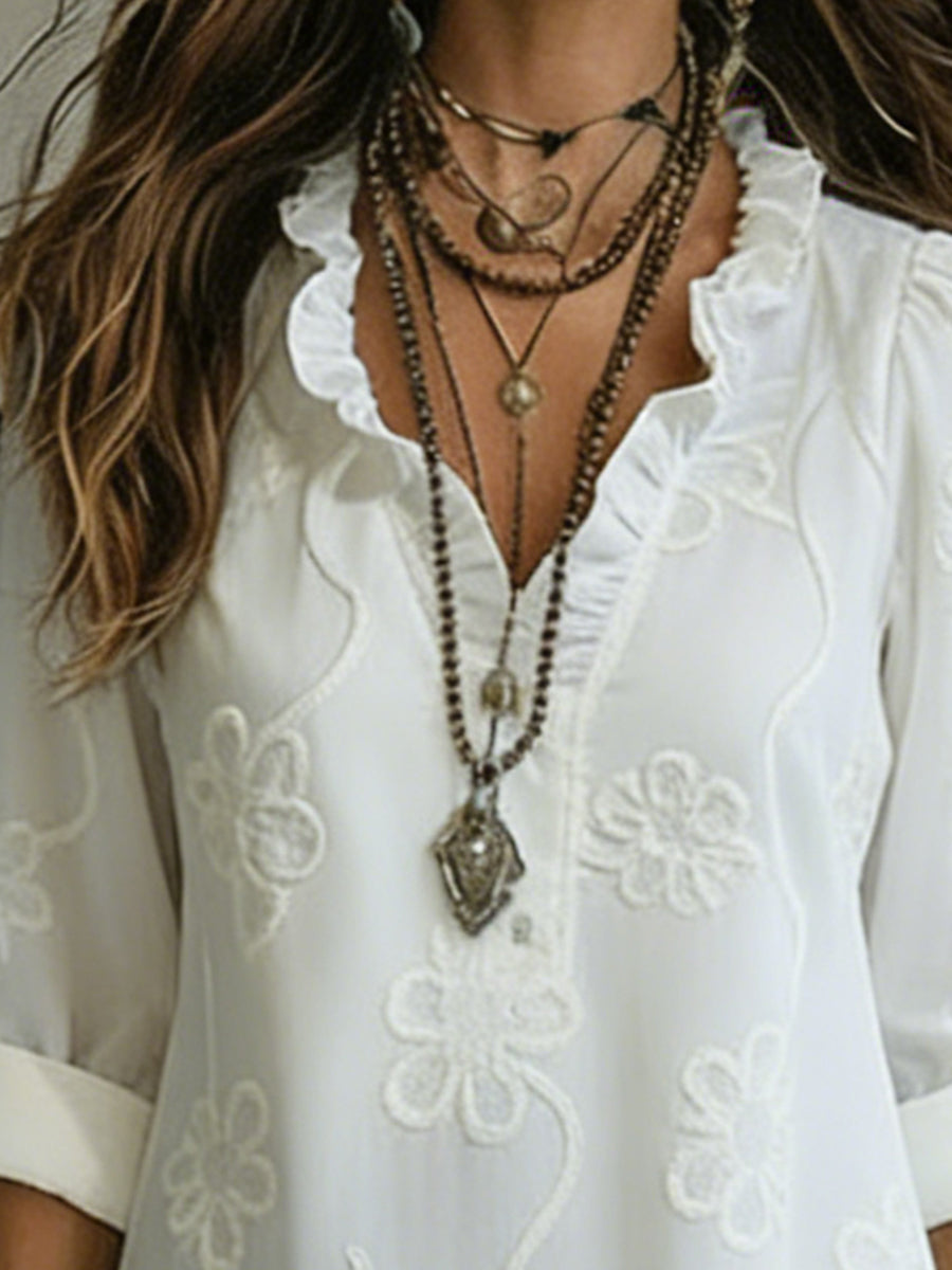 Robe midi à col fleuri