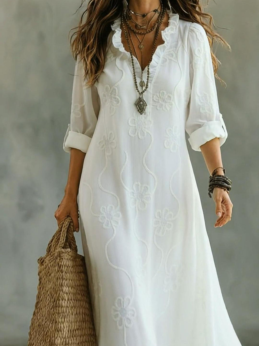 Robe midi à col fleuri