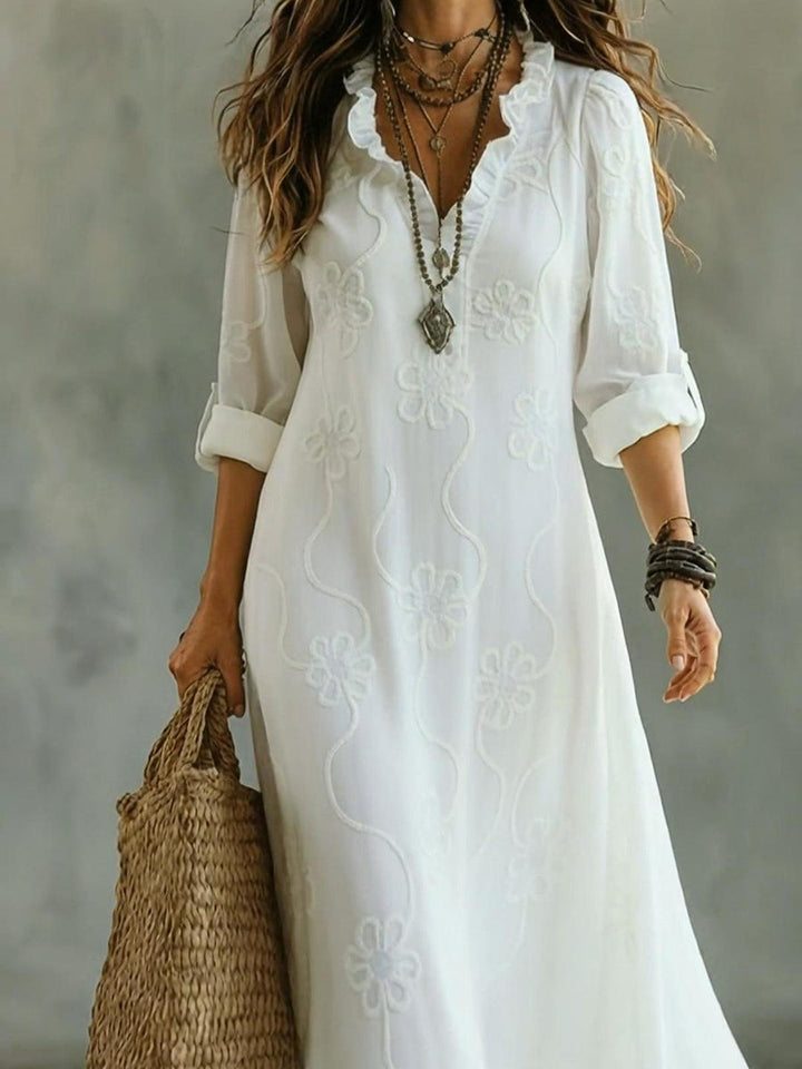 Robe midi à col fleuri