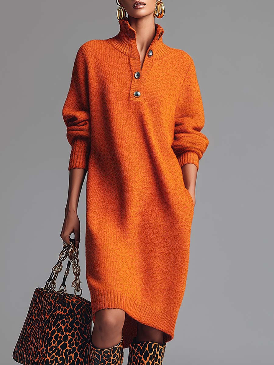 Robe midi en maille orange