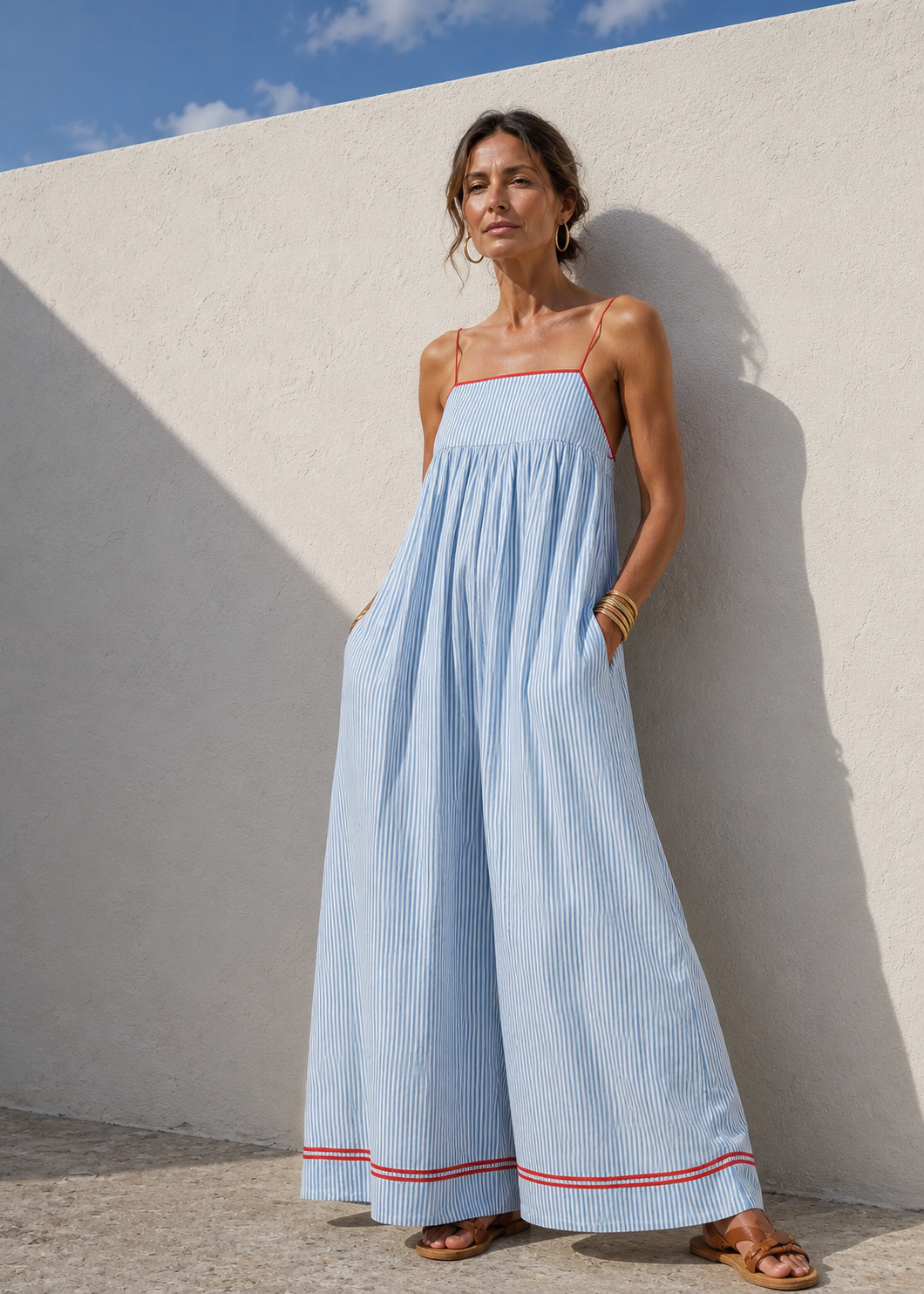 Robe Longue Rayée à Liserés Contrastés