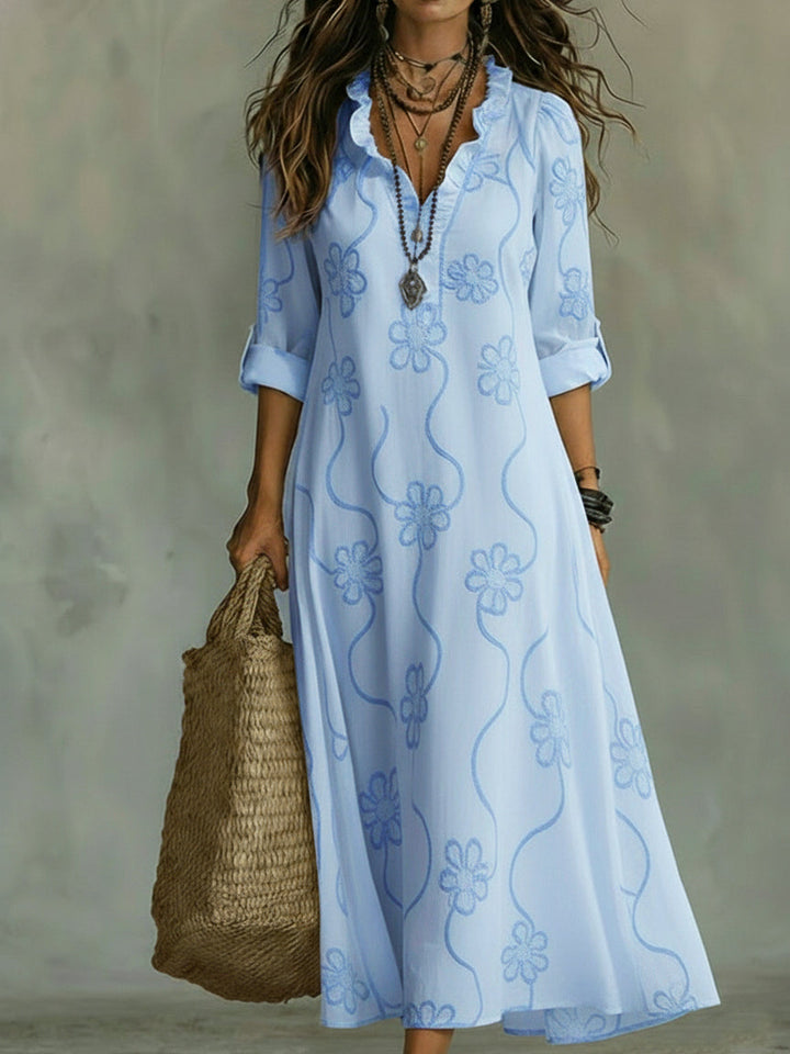 Robe midi à col fleuri