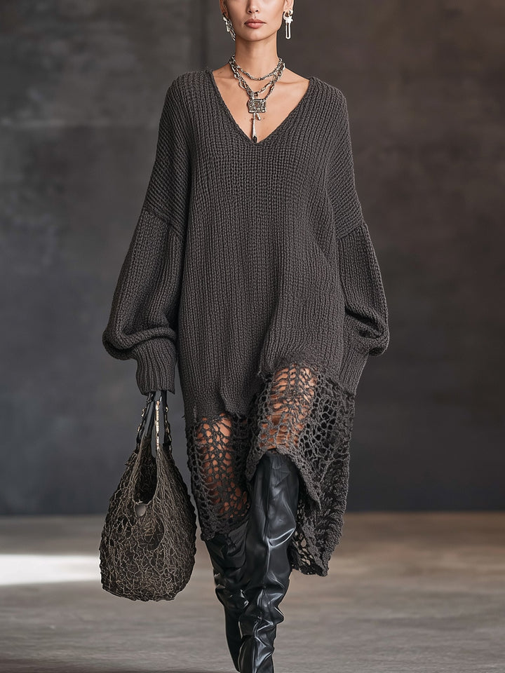 Robe Midi Manches Longues Gris Anthracite