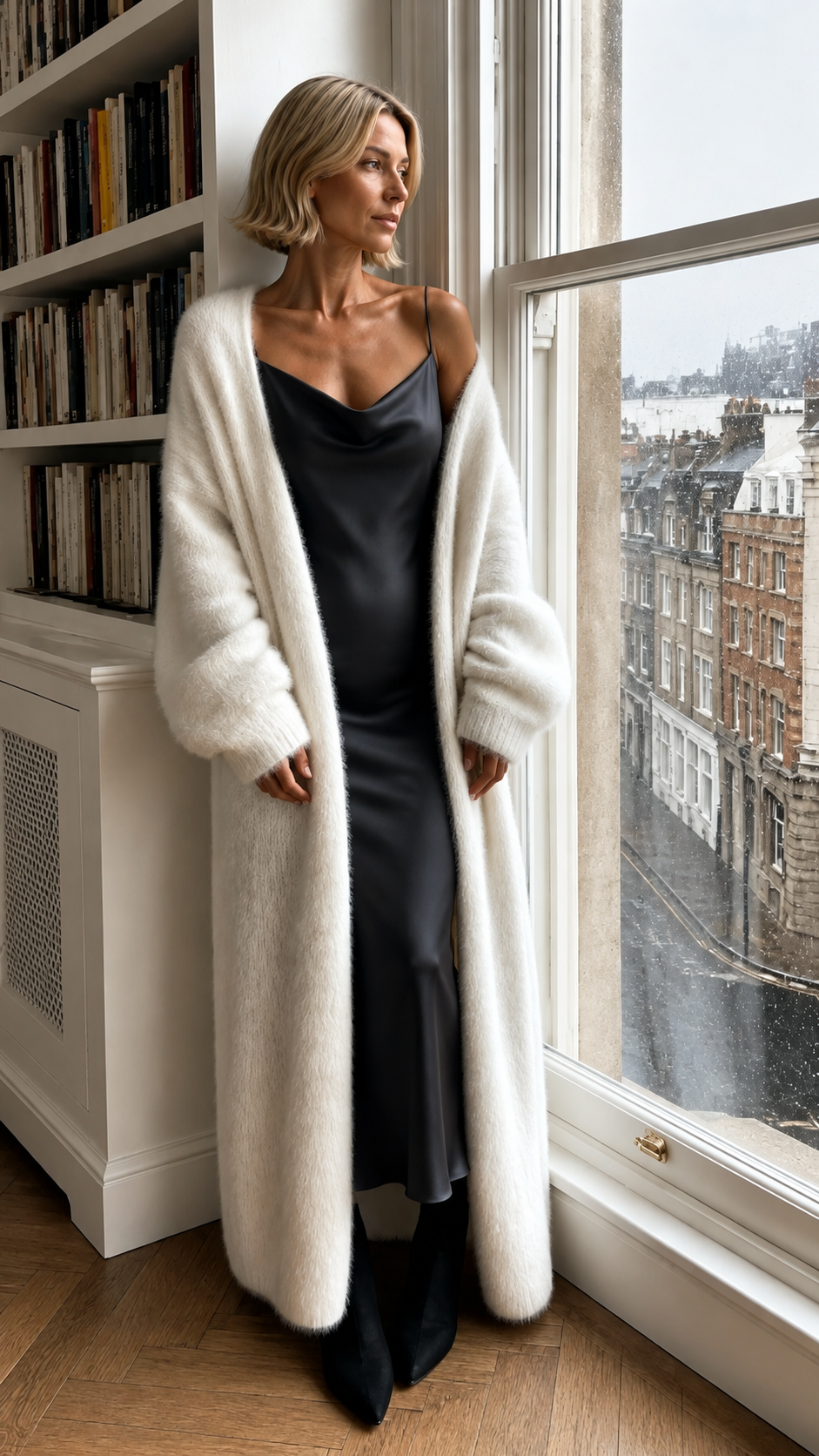 Cardigan long ouvert en maille peluche cocooning