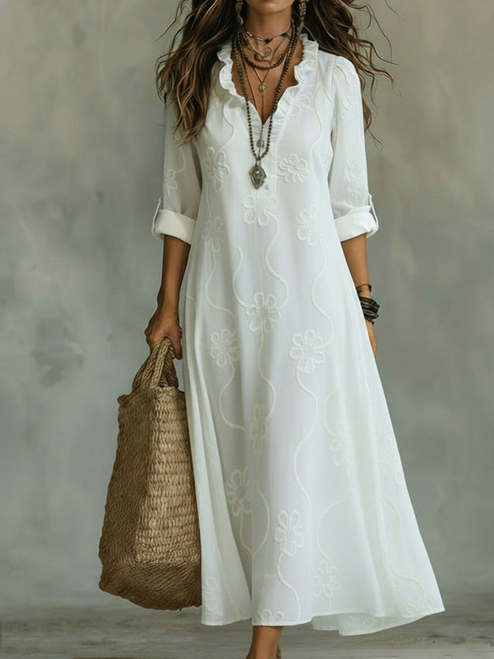 Robe midi à col fleuri