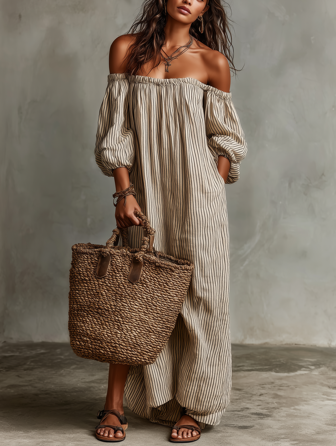 Robe Longue Épaules Dénudées Légère