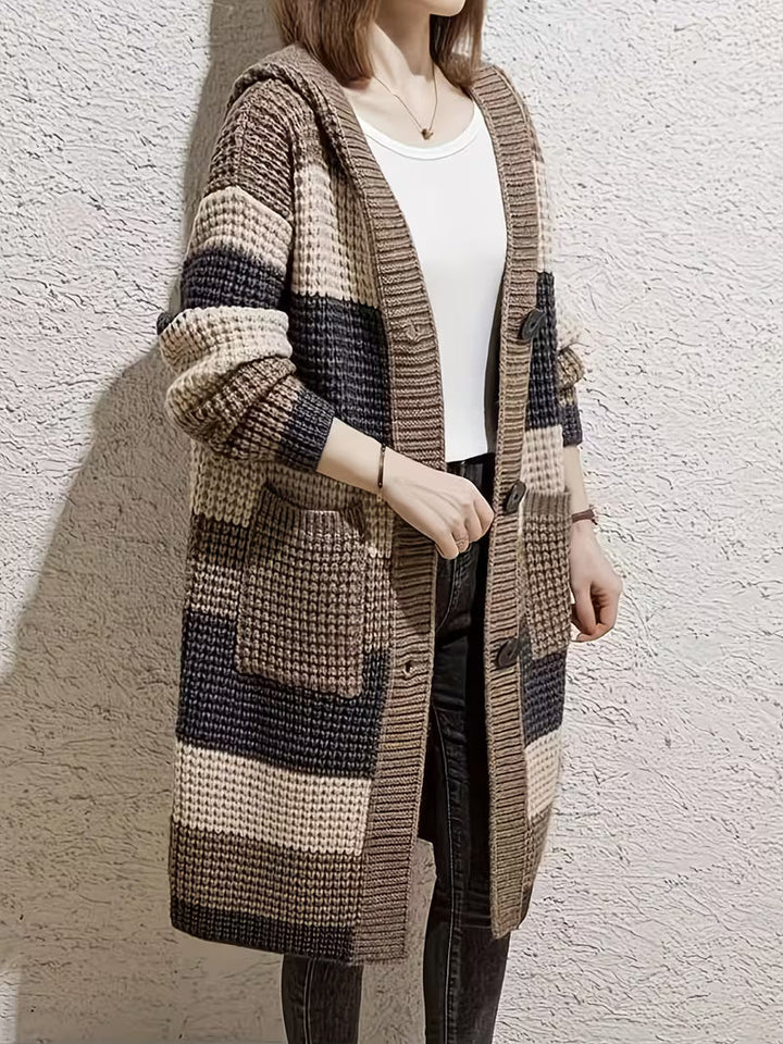 Cardigan mi-long à capuche en grosse maille