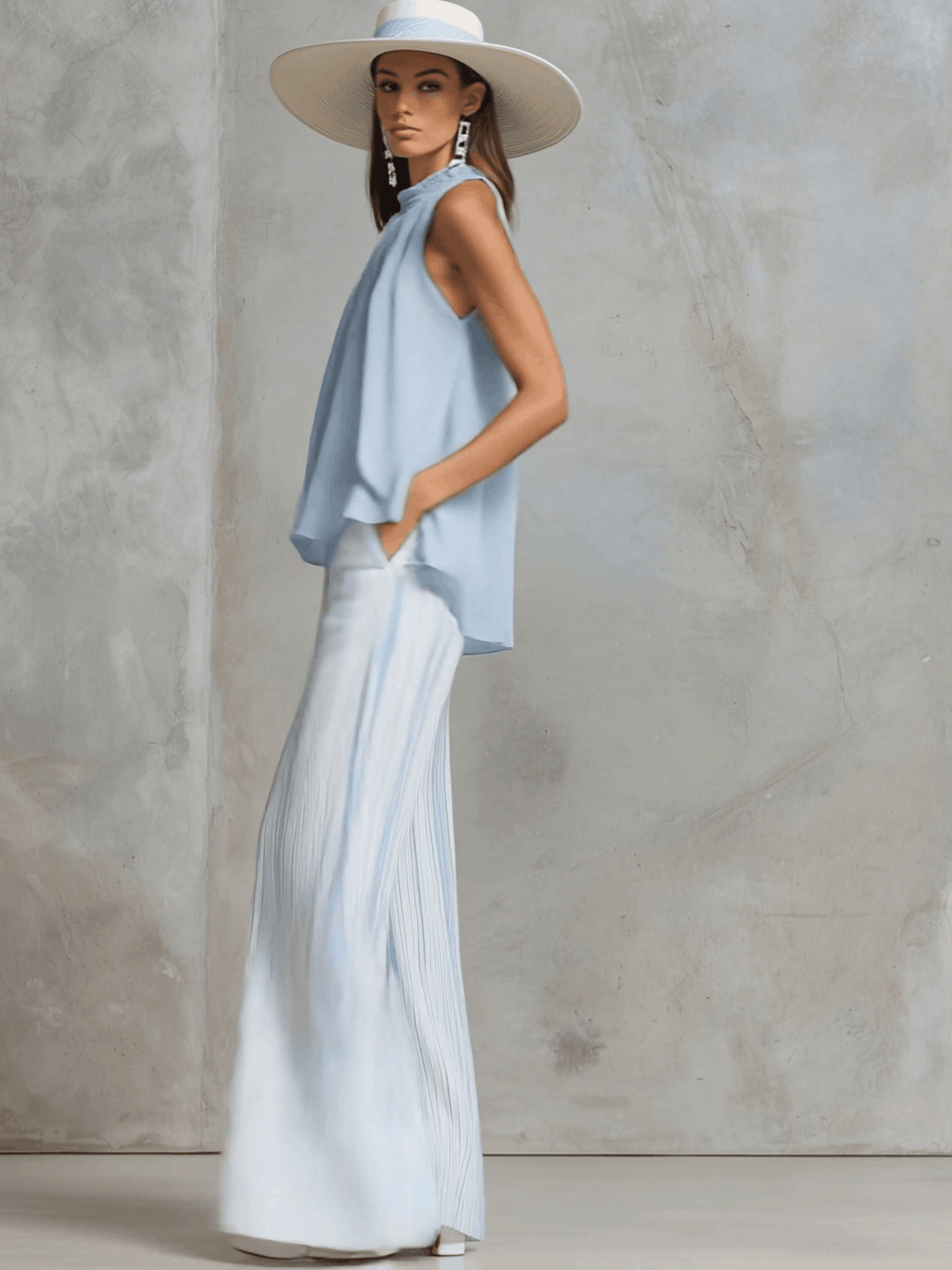 Ensemble Pantalon en Mousseline Bleu Côtier
