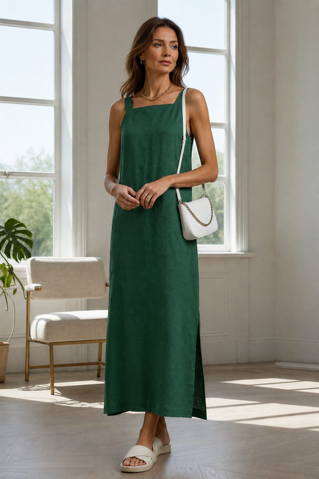 Robe Midi en Coton et Lin