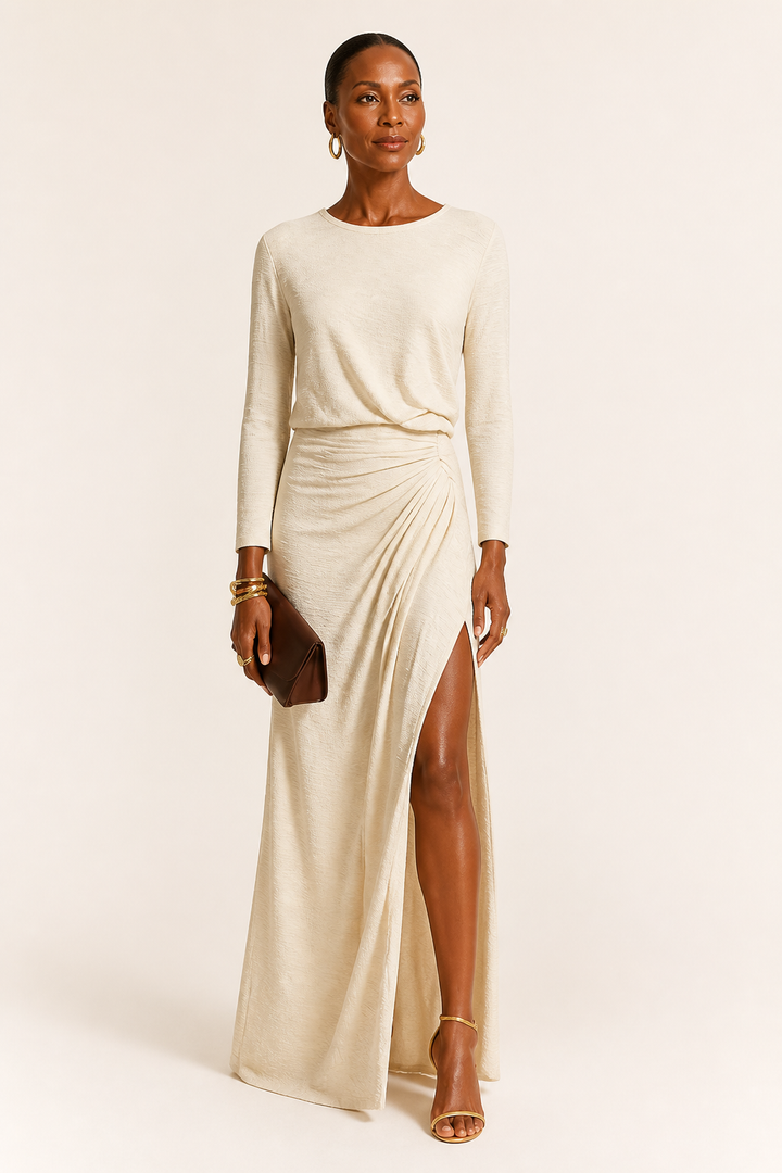 Robe Longue Beige Fendue