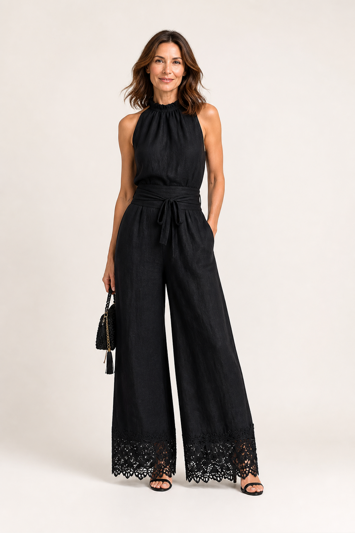 Ensemble Pantalon Noir Bordé de Dentelle