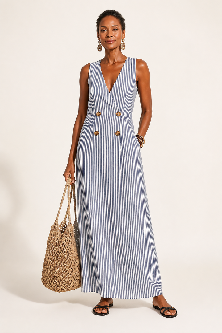 Robe Longue Rayée Bleu et Blanc