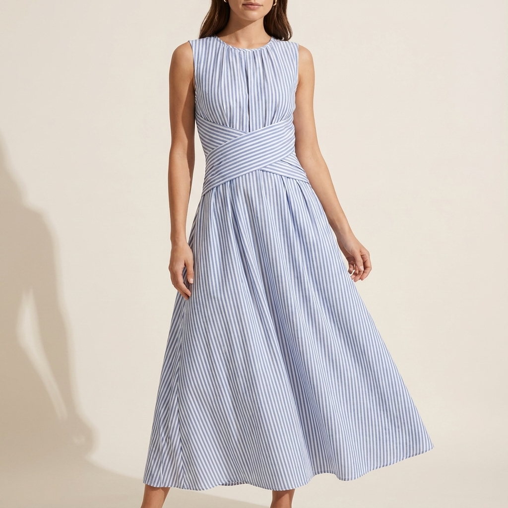 Robe Midi Rayée Bleu et Blanc