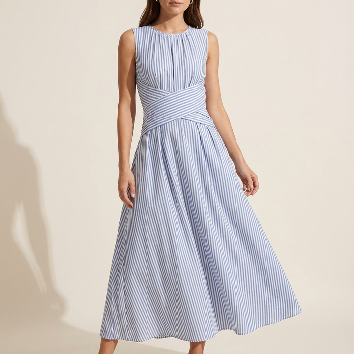 Robe Midi Rayée Bleu et Blanc