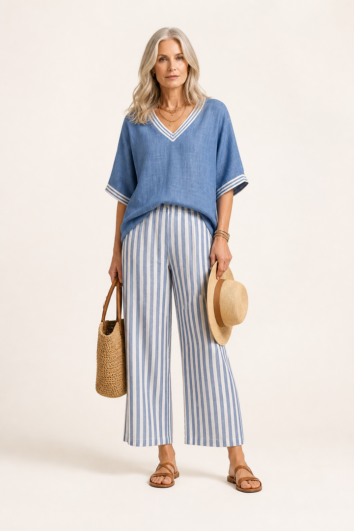 Ensemble Pantalon Rayé Élégance Décontractée
