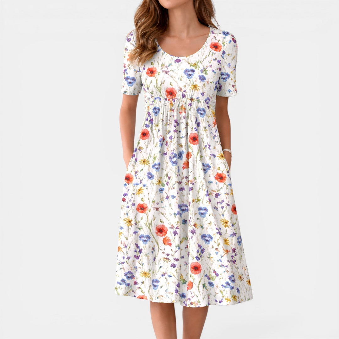 Robe Midi à Manches Courtes