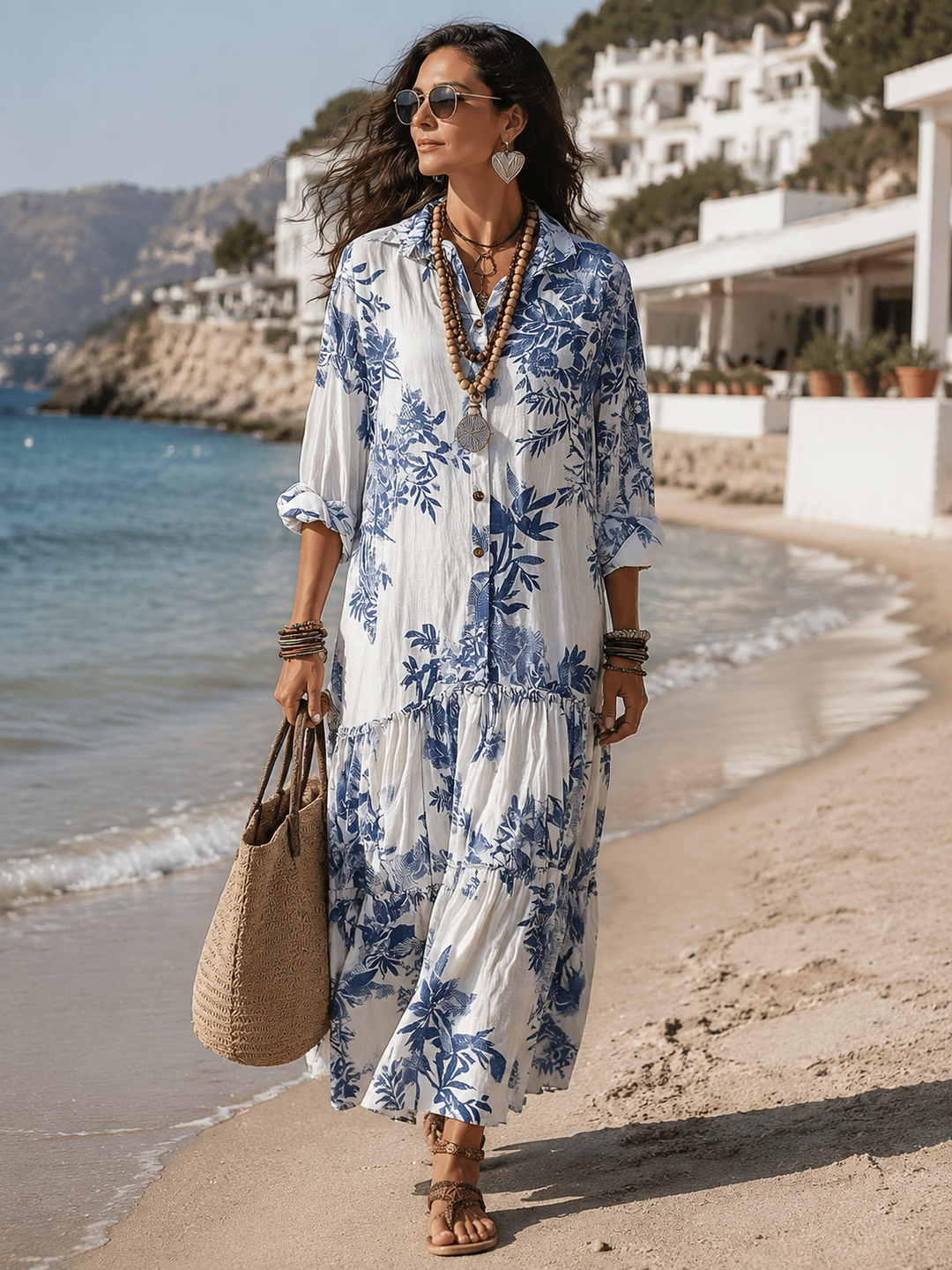 Robe Longue Bohème Fleurie Bleue