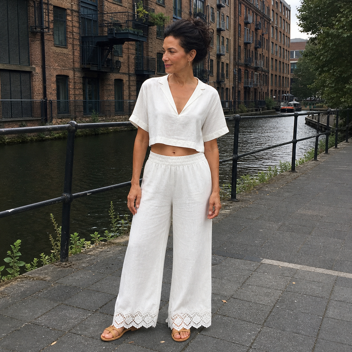 Ensemble Haut Court et Pantalon en Dentelle